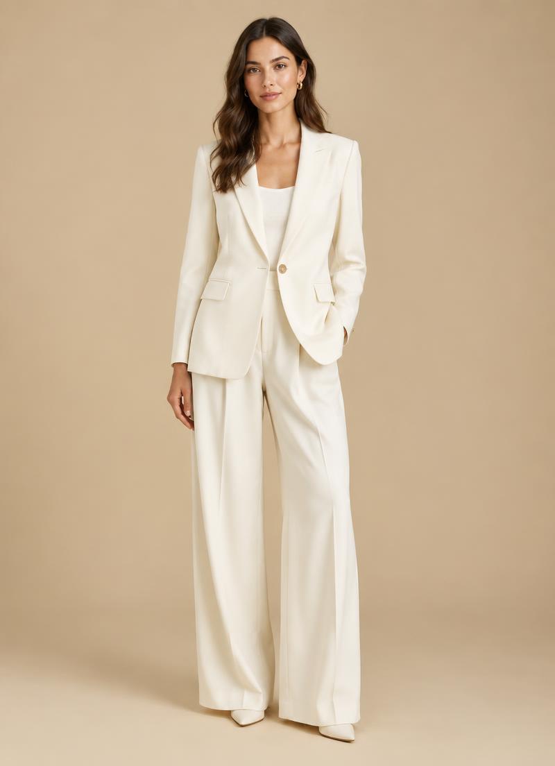 Ivory tailored blazer with wide leg trousers